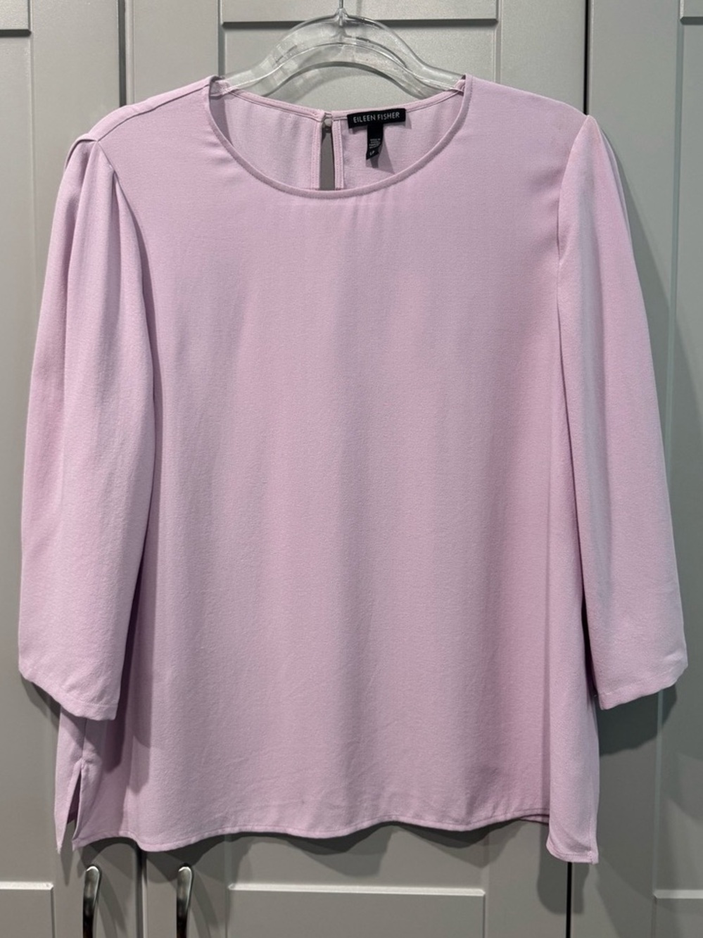 Eileen Fisher Silk Georgette Crepe Round Neck Keyhole Top Keyhole Top Pink Small